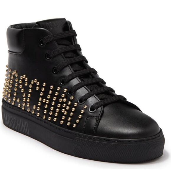 Moschino High Top logo studded leather sneaker size 7 - Picture 3 of 12